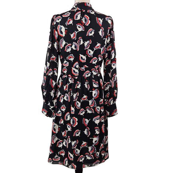 Milly Women's Poppy Floral Print Silk Black Red Dress | FLAWS | 8 - Picture 3 of 16